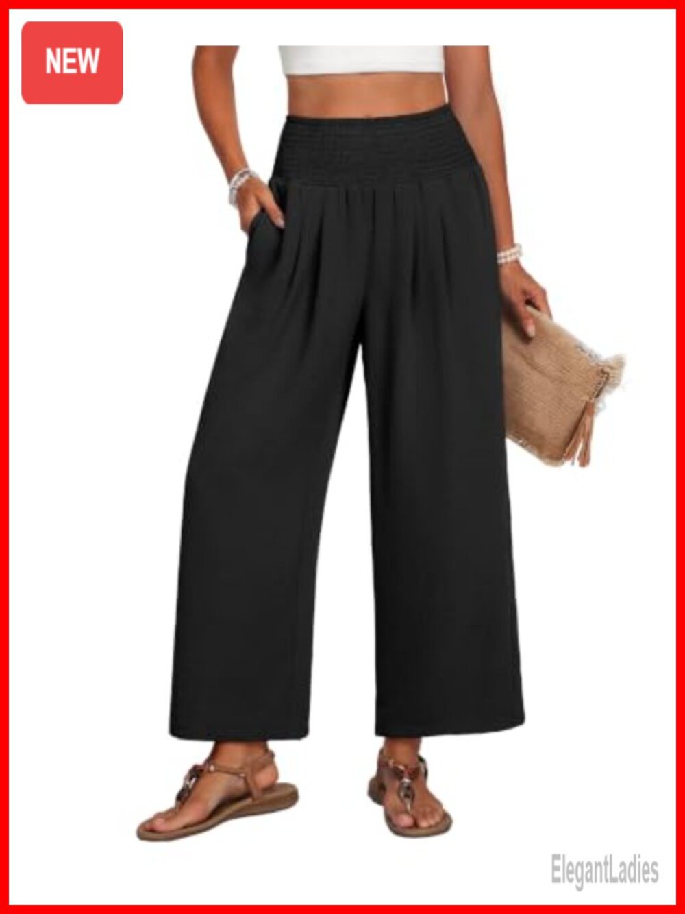 Wide Leg Palazzo Pants with Pockets High Waist Pleated Breathable